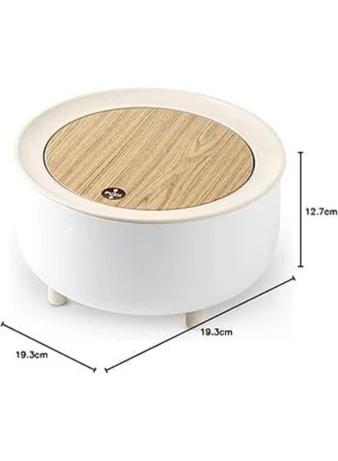 Spaceshoop Modern Round Desktop Trash can Storage Box with Wooden Lid and Legs Decorative Organizer for Home and Office - Image 3